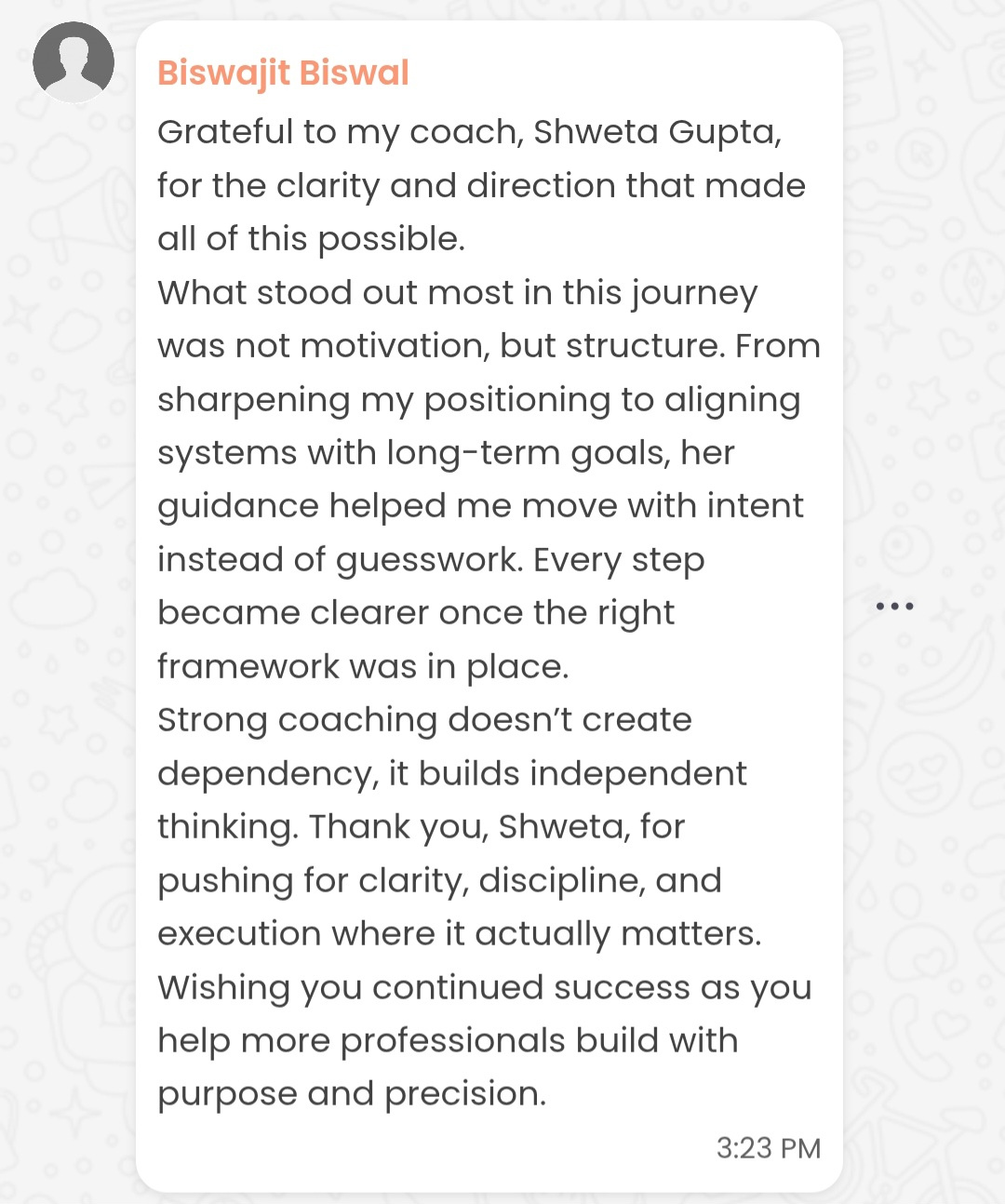 Testimonial from participant