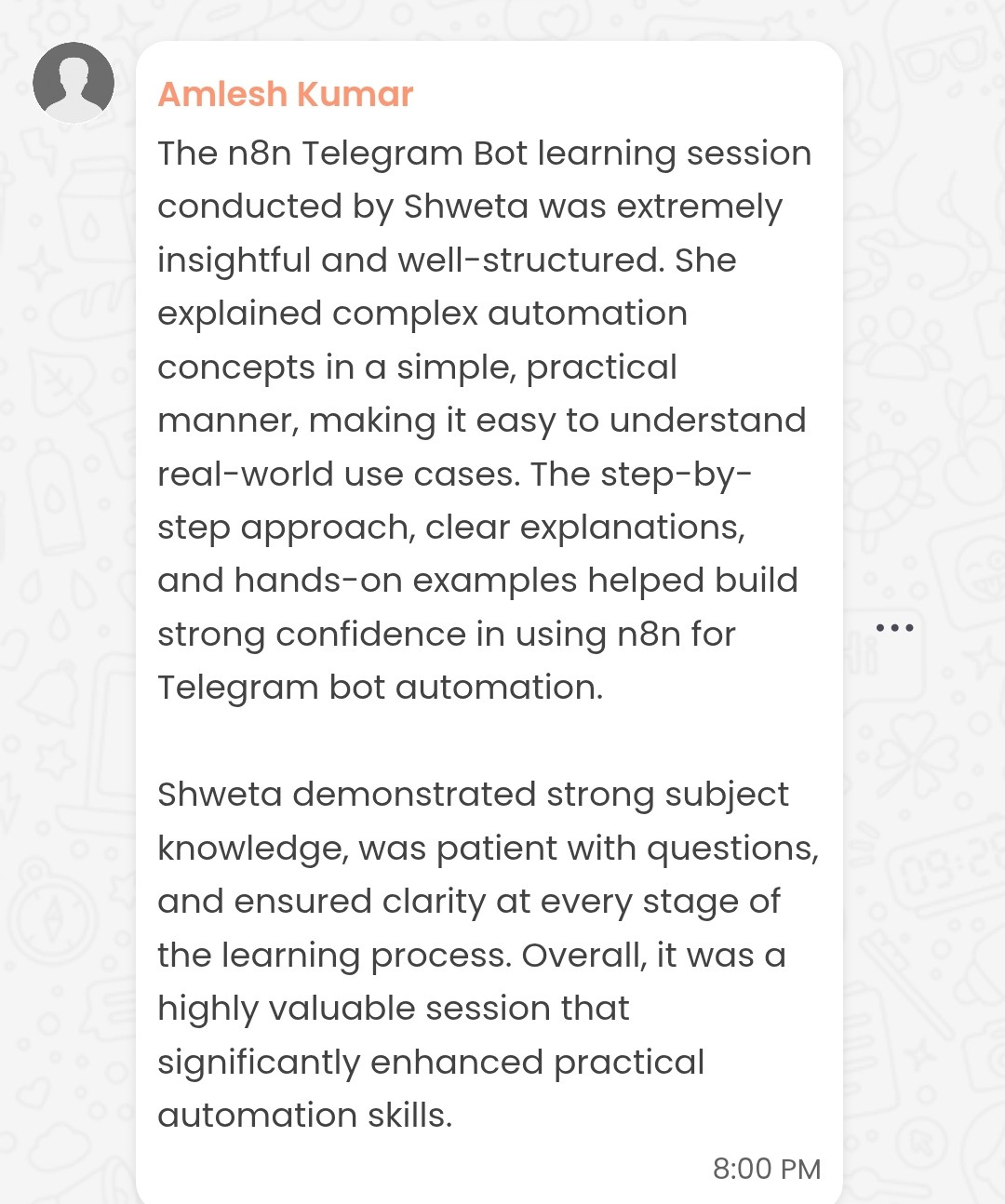 Testimonial - LinkedIn post